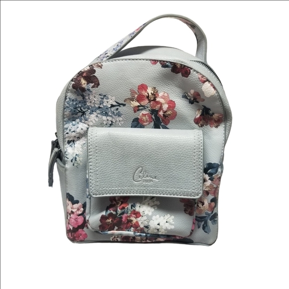 Celine Dion Handbags - Celine Dion Light Gray Floral Mini Backpack